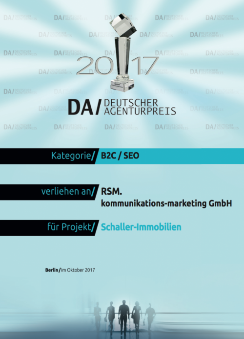 Urkunde Deutscher Agenturpreis 2017